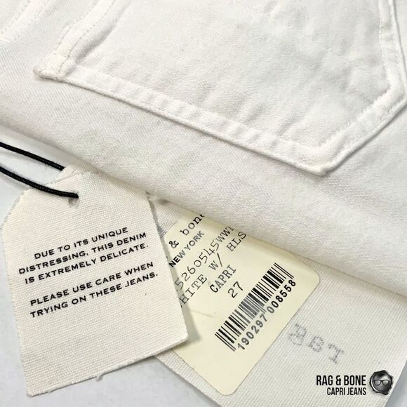 RAG & BONE SKINNY CAPRI JEANS WITH DISTRESSED KNEE HOLES NWT IN BRIGHT WHITE 27 - Picture 14 of 16